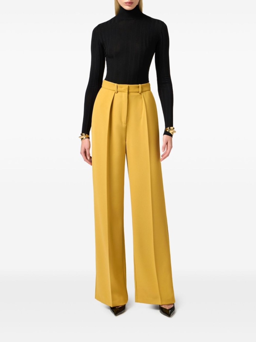 Elisabetta Franchi Curry Yellow High-waisted Trousers With Coordinated Belt