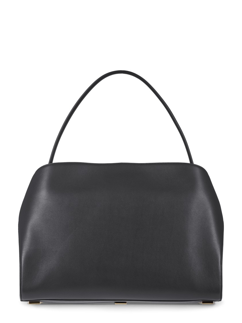 Ferragamo Structured Handbag With Fold-over Design And Gold-tone Hardware In Gray