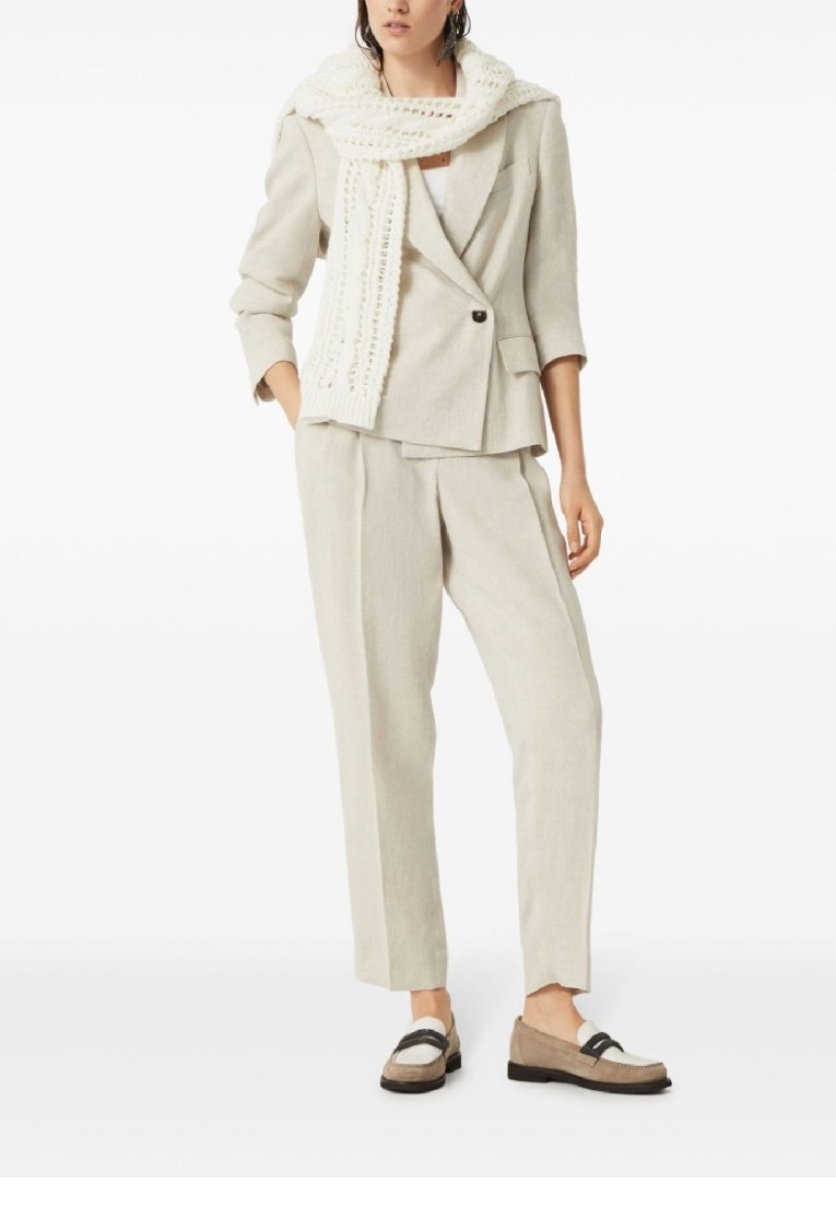 Shop Brunello Cucinelli Tapered High-waist Beige Pants In Neutrals
