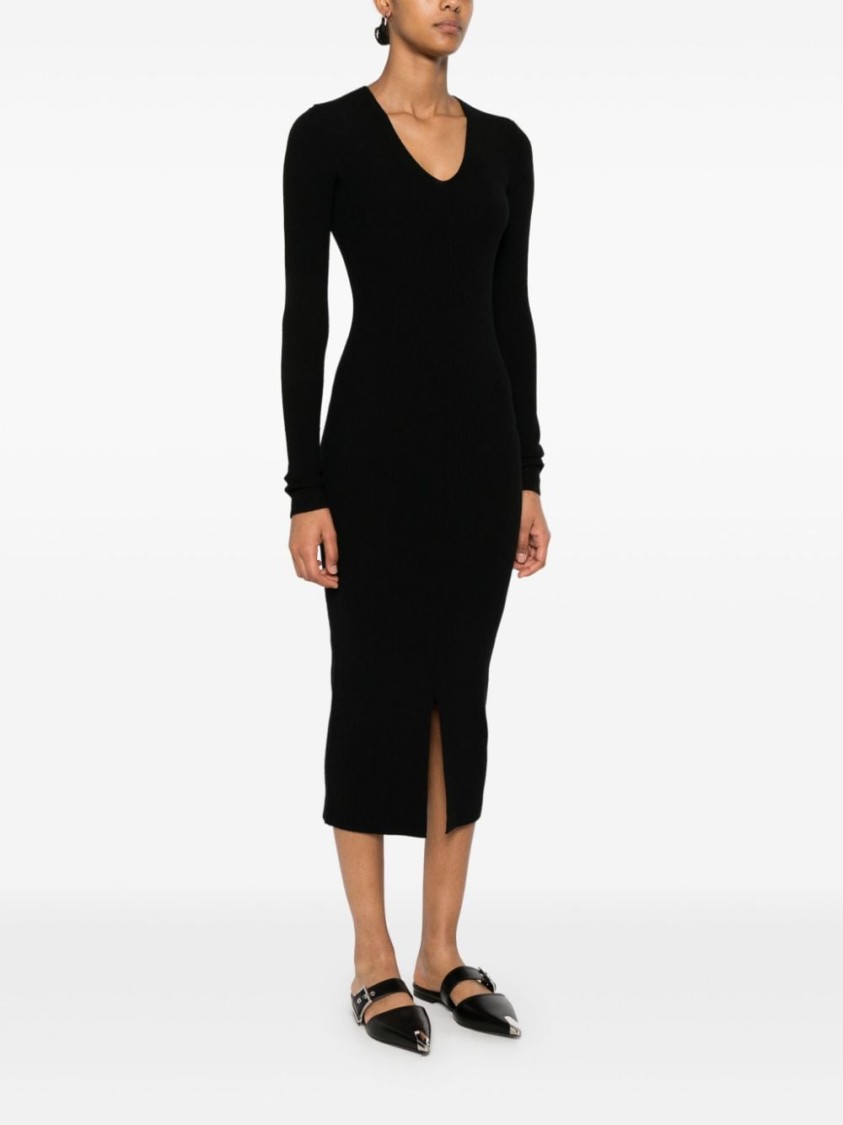 Calvin Klein Rib V-neck Midi Dress In Black