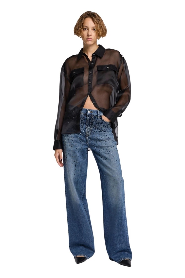 7 For All Mankind Low Slung Wide Leg Candy With Faded Crystals In Blue