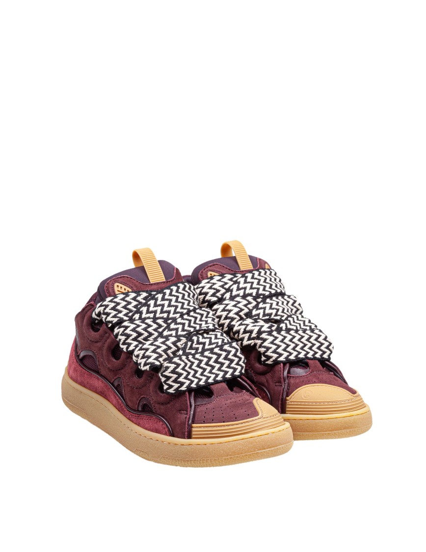 Lanvin Curb Suede And Fabric Sneaker Color Bordeaux In Burgundy