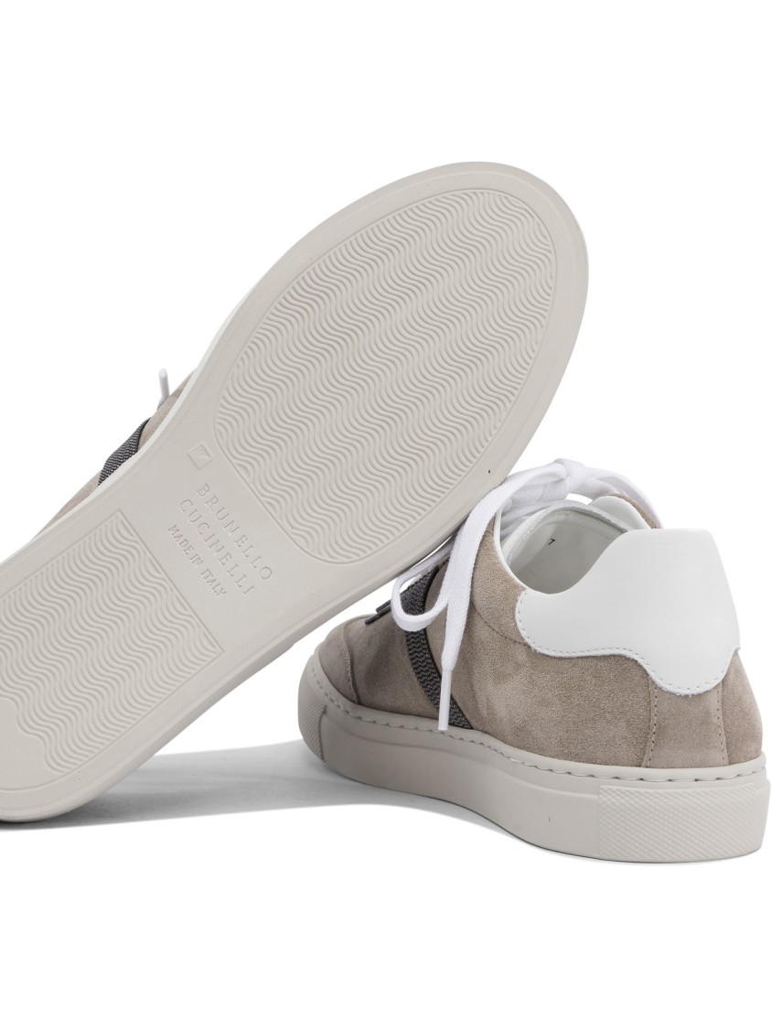 Brunello Cucinelli Calf Leather And Suede Sneakers In Gray