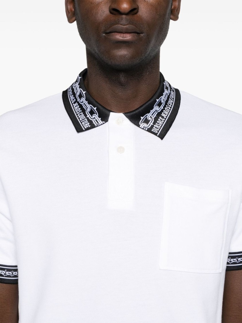 Shop Versace Jeans Couture Fit Polo Shirt With Patterned Collar In White