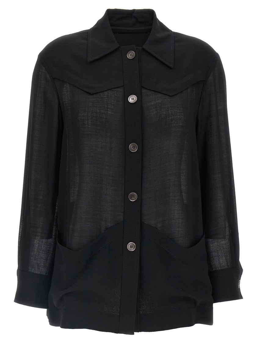 Ferragamo Semi-transparent Wool Jacket Puffer Jackets Black In Black