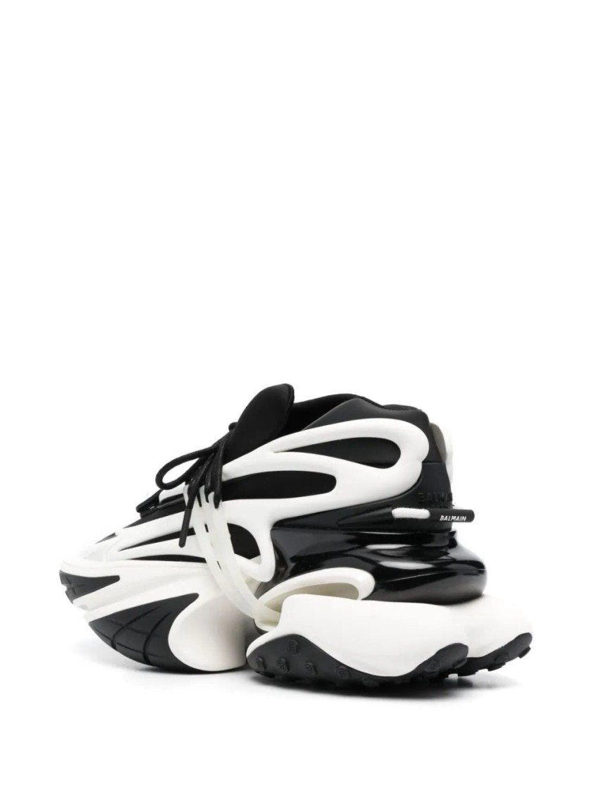 Balmain Black Neoprene And Calfskin Trainers In White