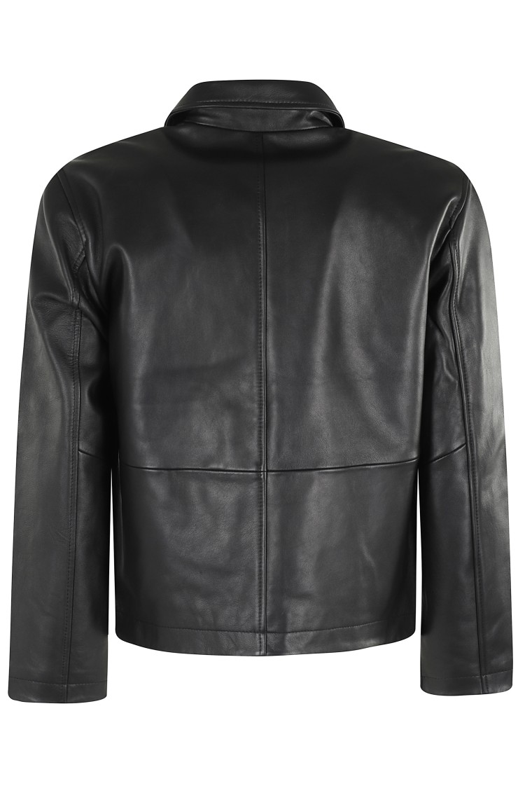 Sunflower Black Crop Jacket With Classic Collar And Dropped Shoulders In Leather Man In Black