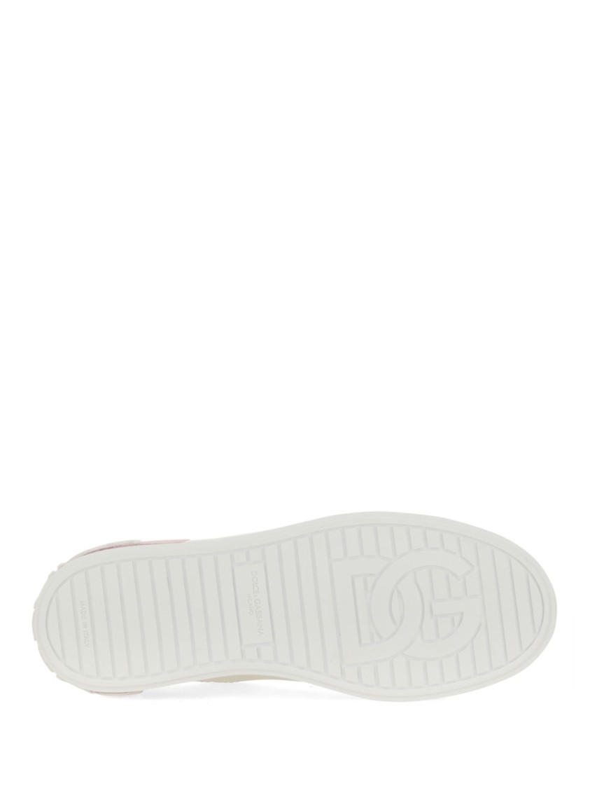 Dolce & Gabbana Portofino White And Pink Low Top Sneakers With Logo In Leather Woman In White