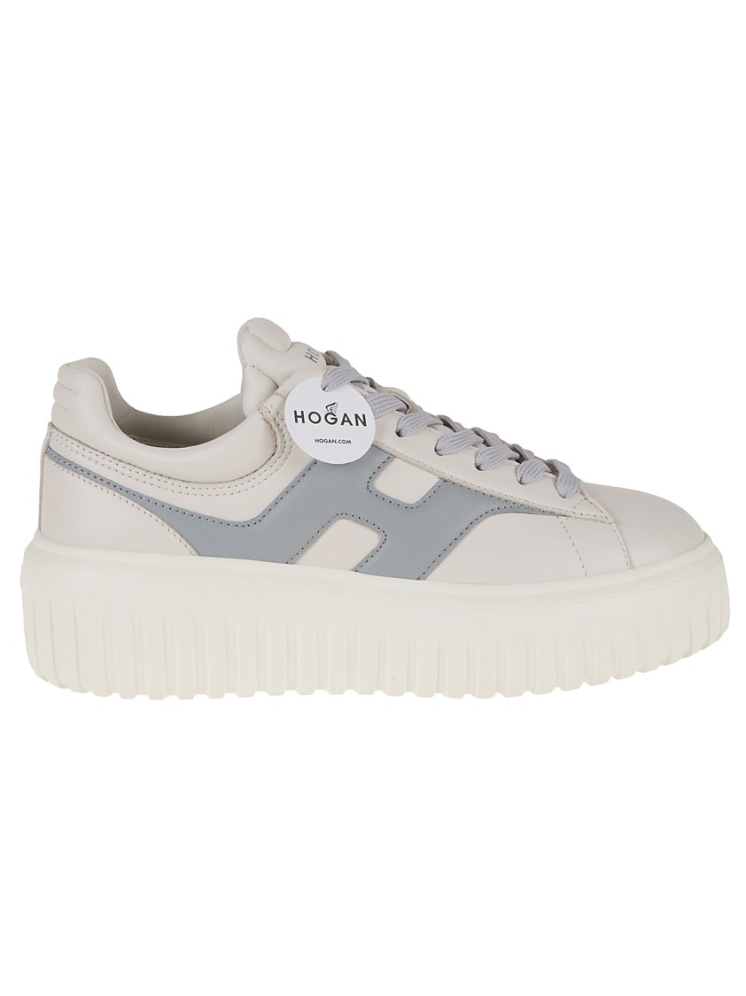 Shop Hogan H-stripes Nappa Leather Sneakers With Vertical Stripes In White