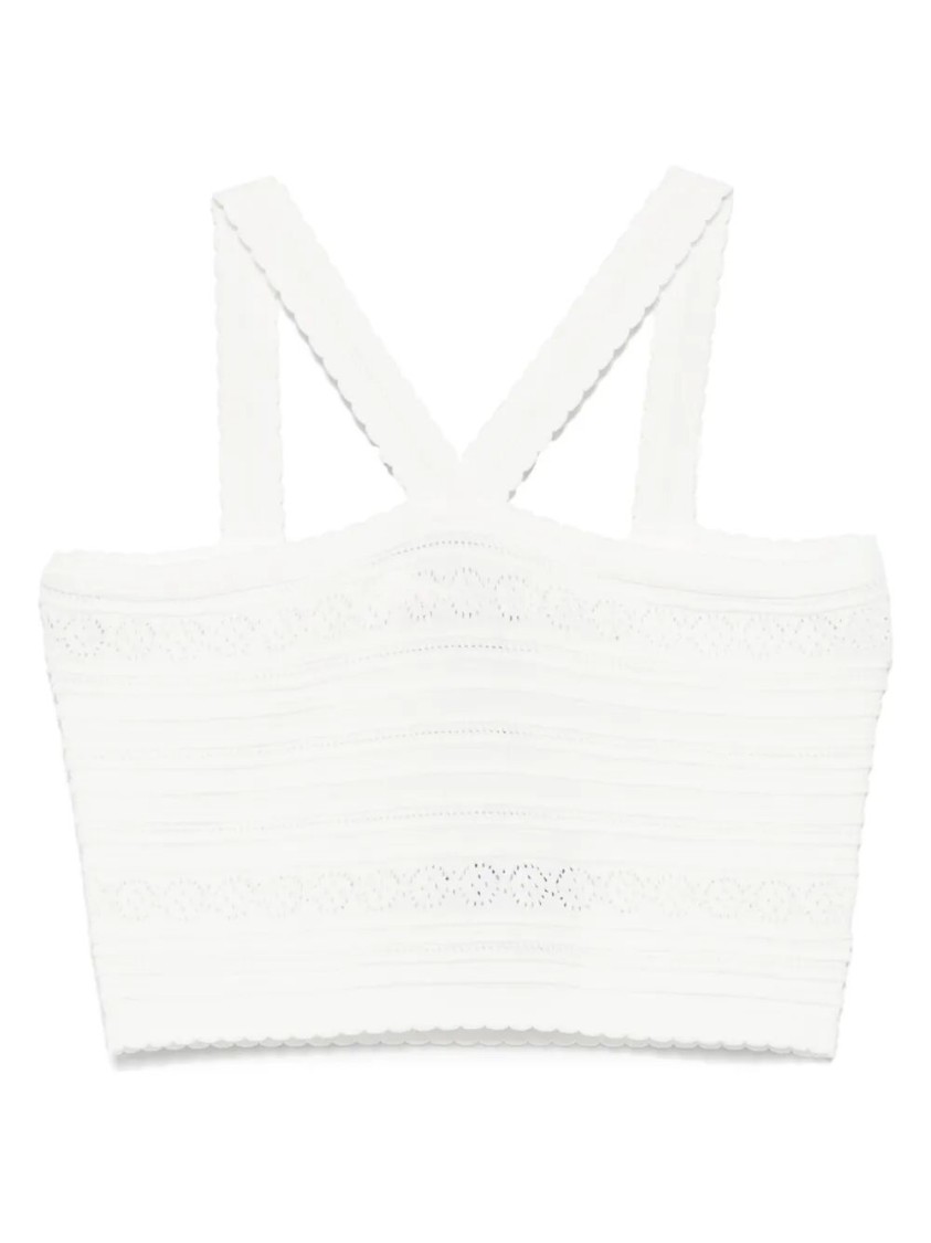 Twinset Twin-set Cropped Textured Top With Cross-front Straps In White