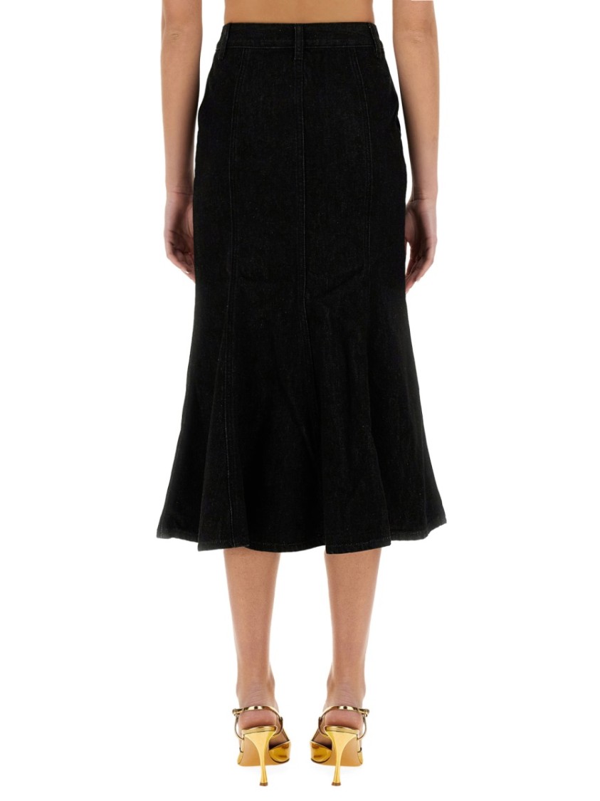 Self-portrait Denim Flared Midi Skirt In Black