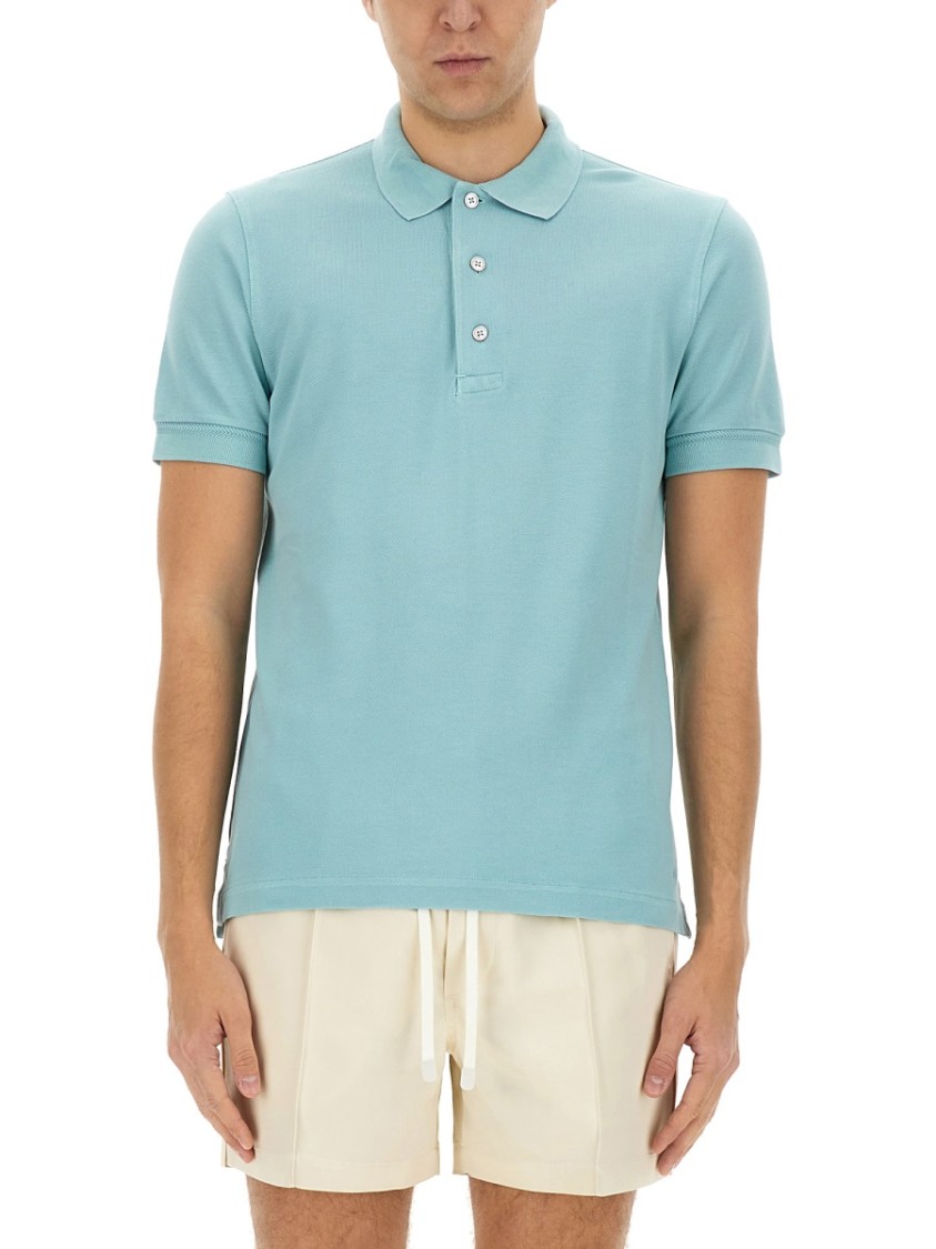 Tom Ford Plain Lyocell Polo In Blue