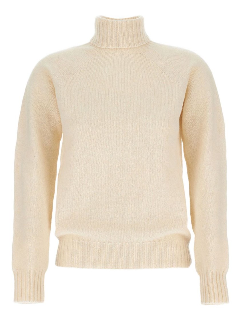 Drumohr Ribbed Turtleneck Sweater With Raglan Sleeves In Off-white In Neutral