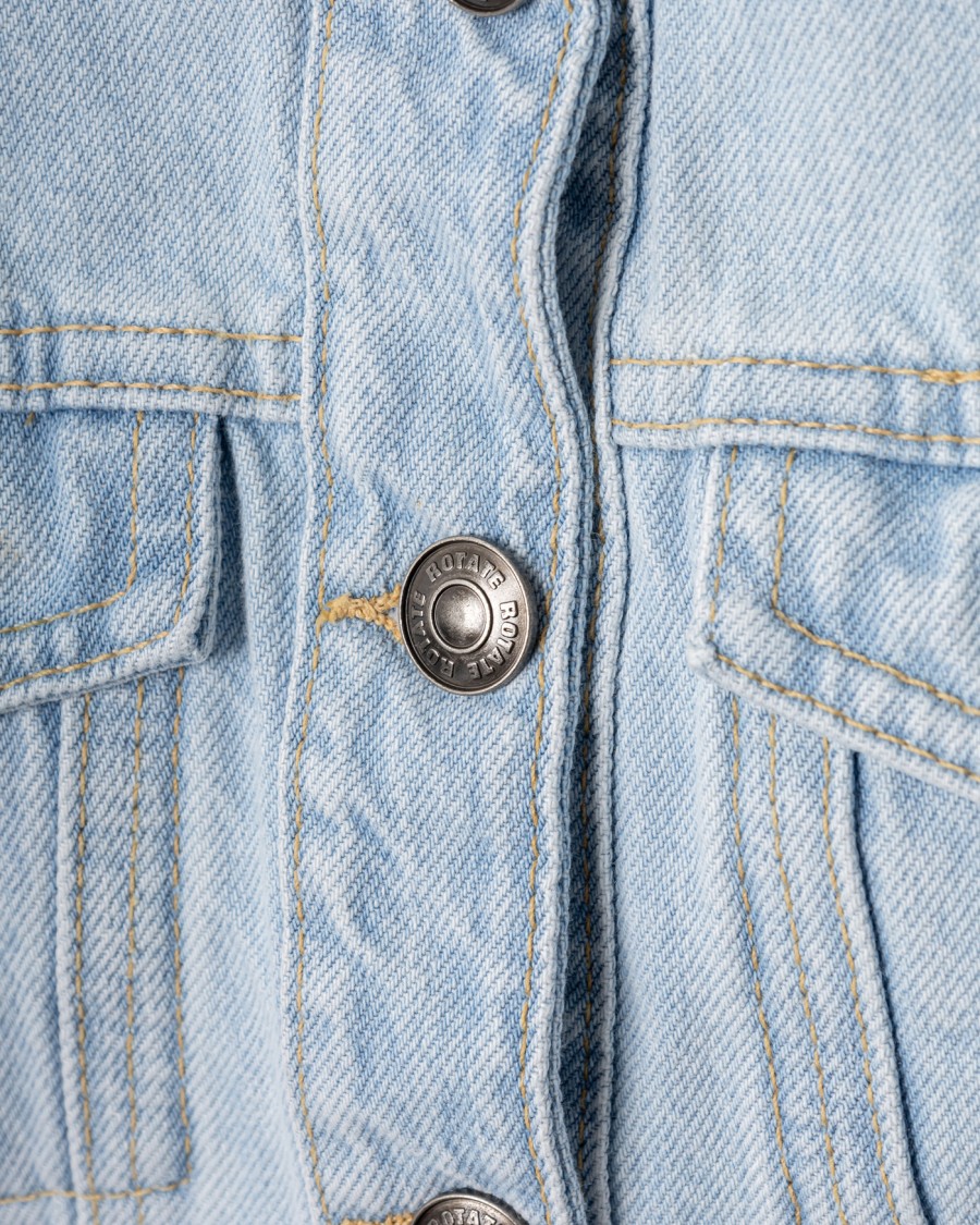 Rotate Birger Christensen Rotate Cropped Round Sleeve Denim Jacket In Light Blue