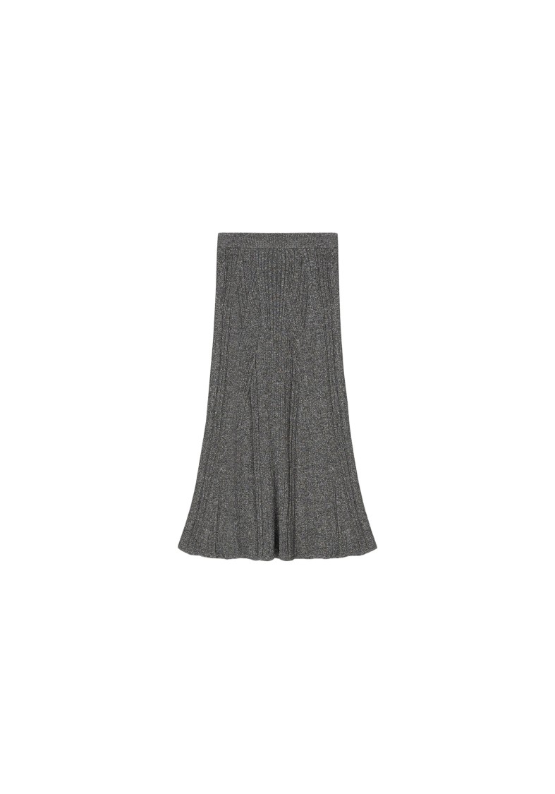 Shop Aeron Mossy - Sparkly Ribbed Midi Skirt In Grey