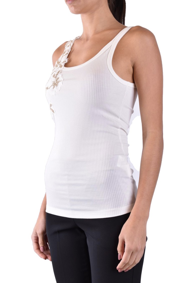 ERMANNO ERMANNO FITTED TOP WITH FLORAL EMBROIDERY AND RIBBED TEXTURE