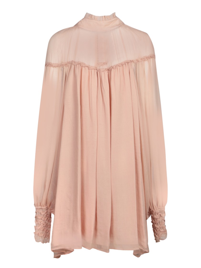 Shop Amen Blush Pink Silk Chiffon Blouse With Ruffles
