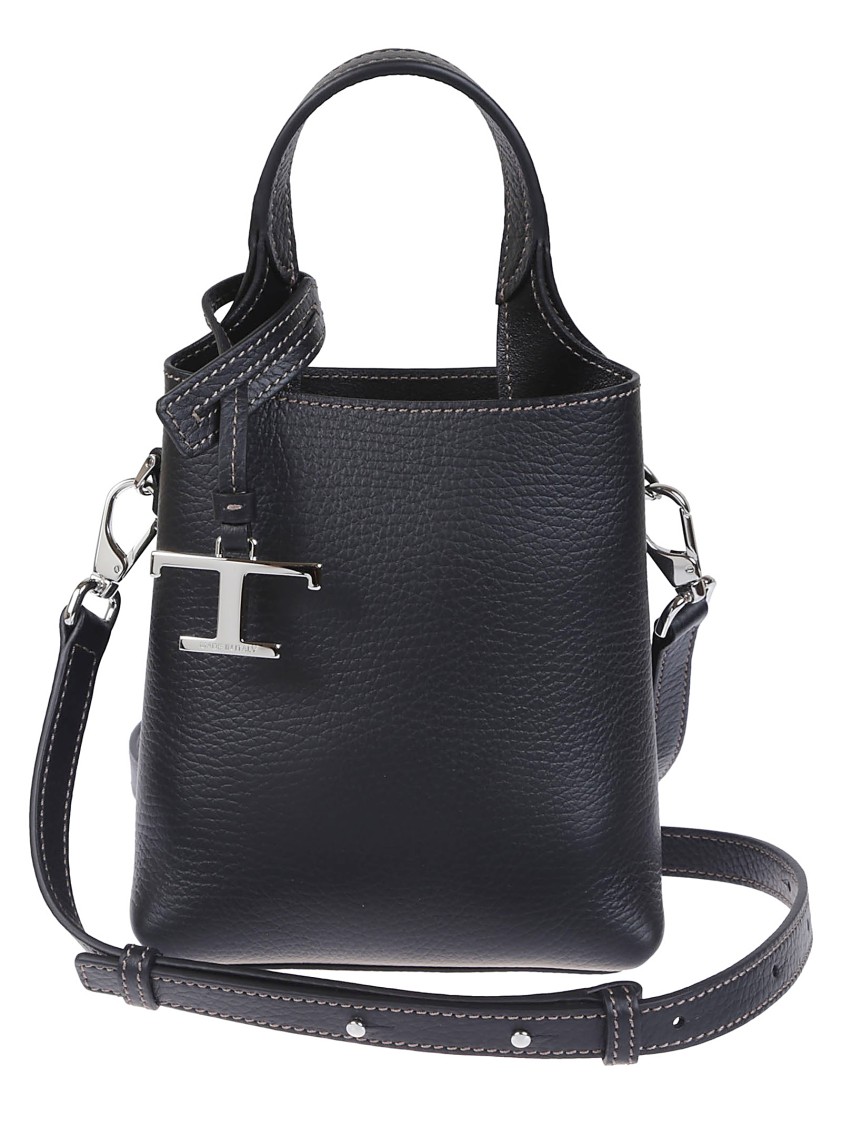 Tod's Structured Pebbled Leather Shoulder Bag With Dual Handles In Black