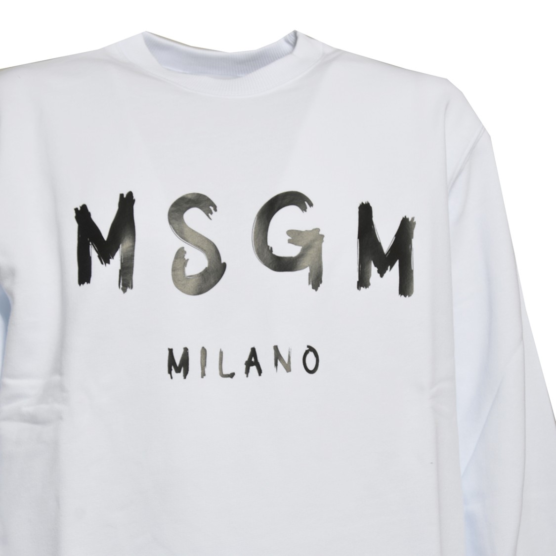 Msgm Cream Cotton Crewneck Sweatshirt With Brush Logo Print In White