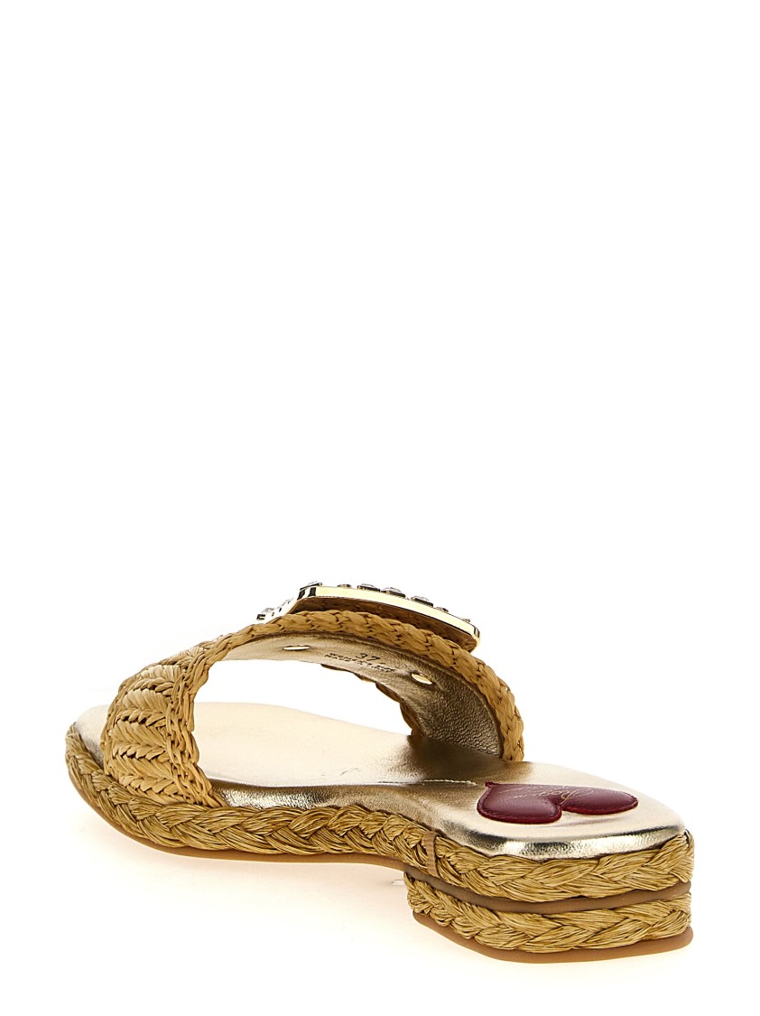 Roger Vivier Raffia Jewel Sandals In Neutral