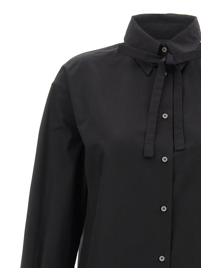Fabiana Filippi Cotton Poplin Shirt With Knotted Lace Collar In Black