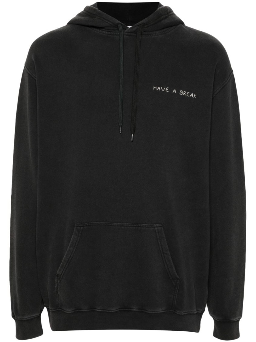 Shop Maison Labiche Carbon Washed Grey Logo Hoodie