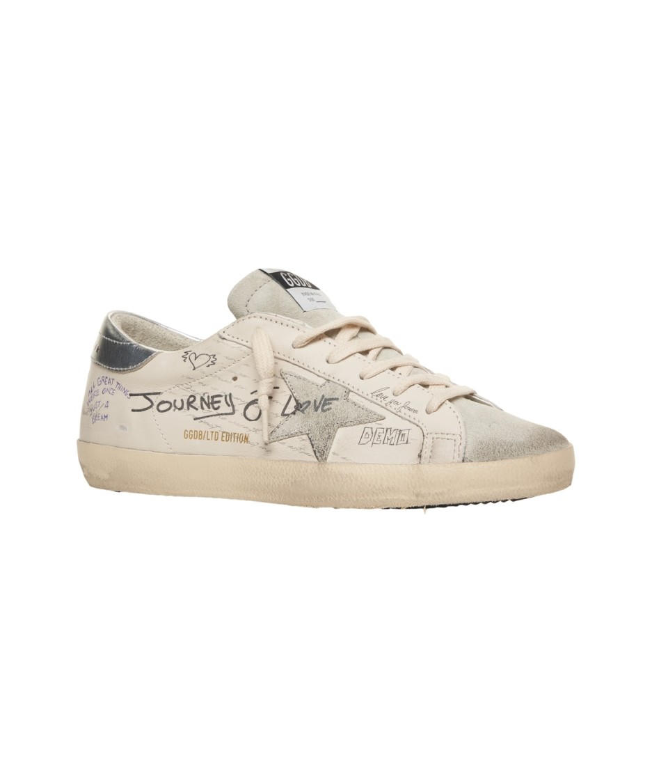 Shop Golden Goose Distressed Leather Sneakers With Contrasting Heel Detail In Neutrals