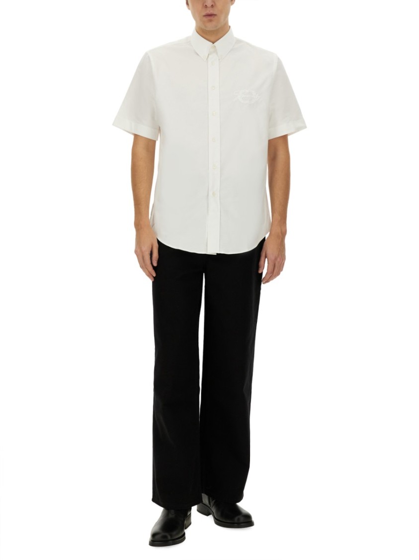 Givenchy Logo Hardware Long Sleeve Cotton Button-up In White