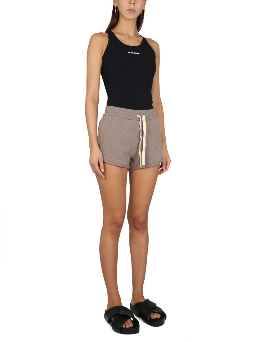 Jil Sander Relaxed-fit Sweatshirt Bermuda With Drawstring Waistband In Brown