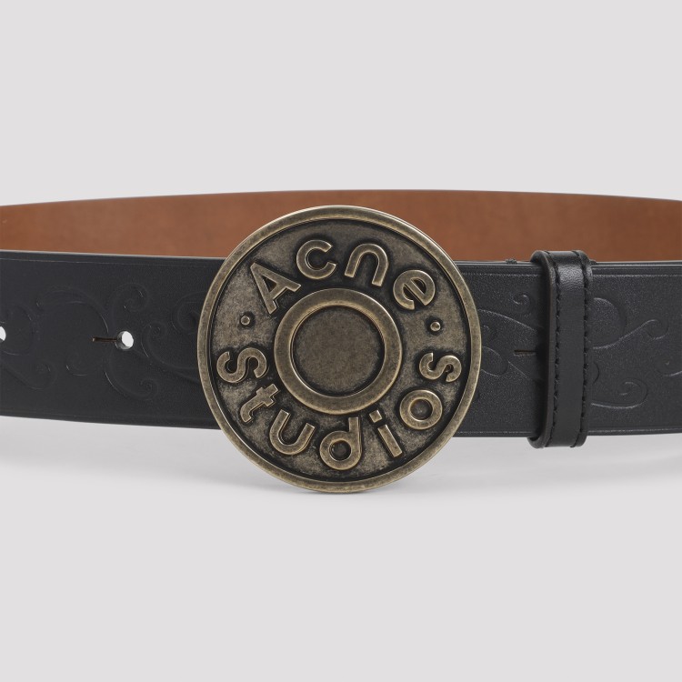 Acne Studios Embossed Black Calf Leather Belt With Aged Gold