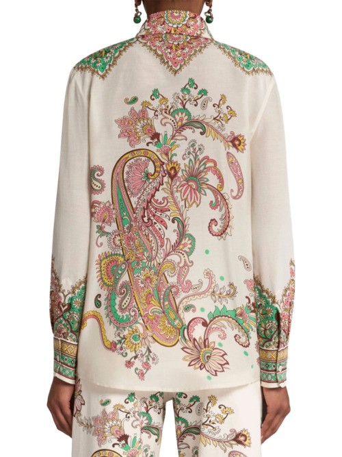 Etro Multicolor Shirt With Classic Collar And All-over Paisley Print In Cotton And Silk Woman In Multicolor