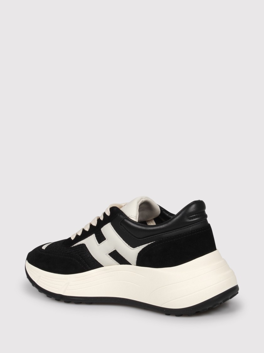 Hogan Round Toe Black Sneakers With Suede Inserts
