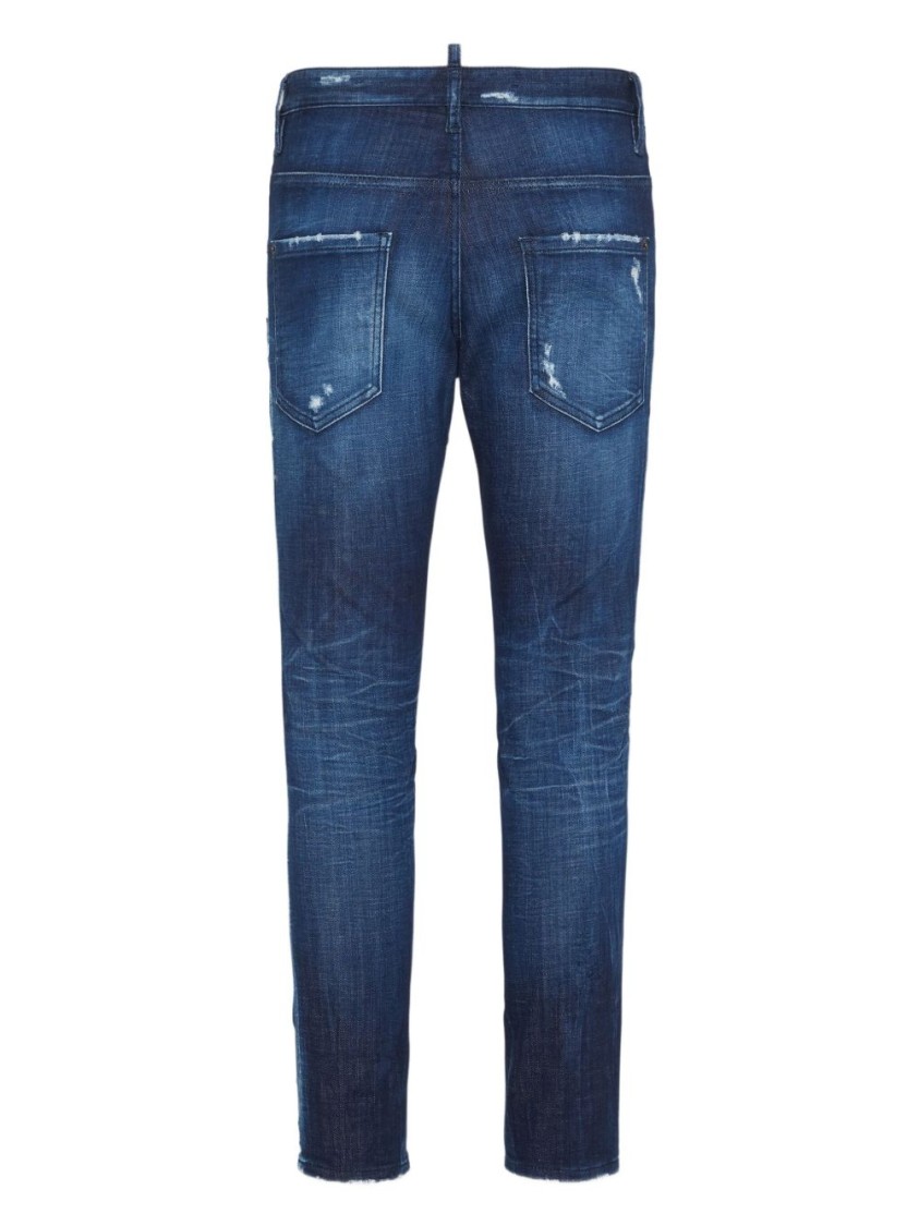 Dsquared2 Distressed Blue Denim Jeans With Concealed Fly In Black