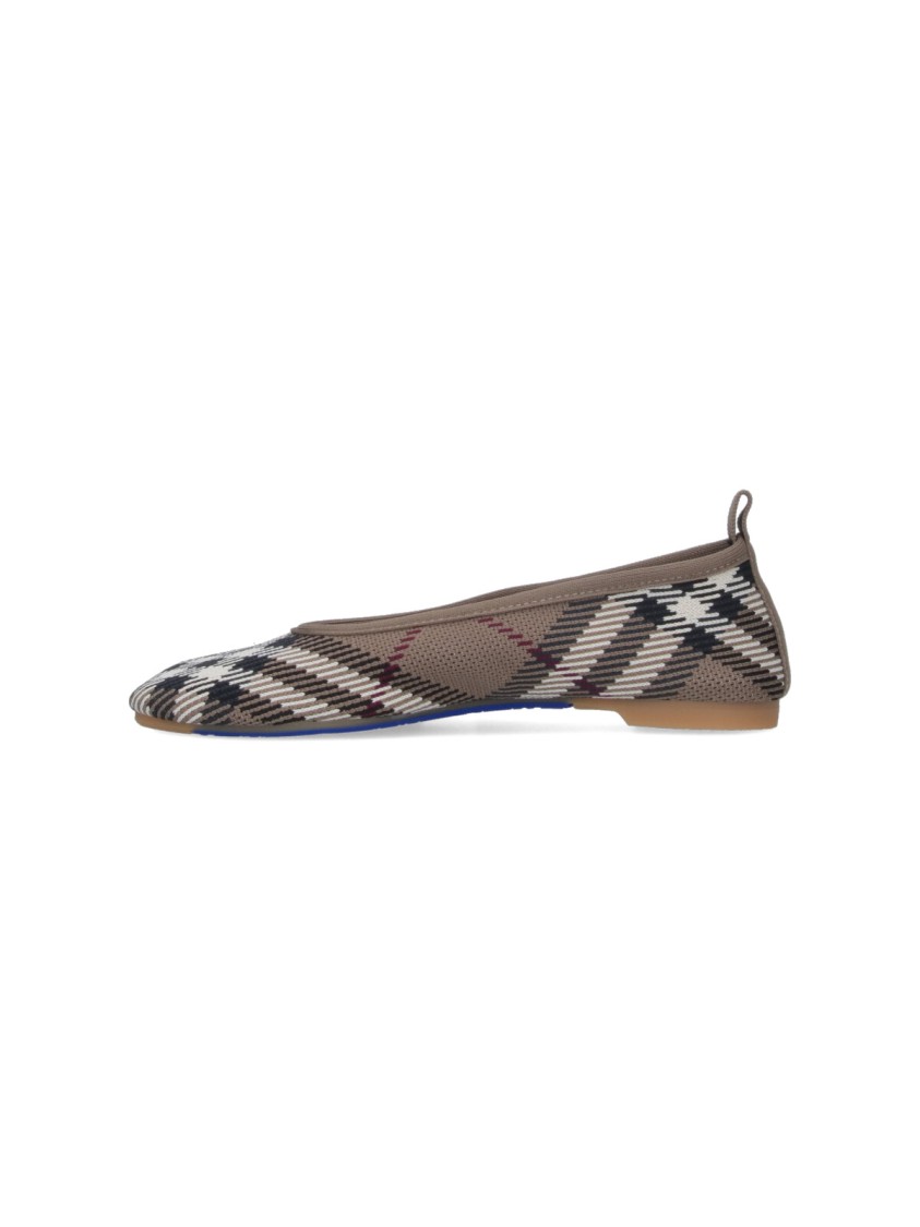 Burberry Knit Baby Nylon Blend Ballerinas With Knitted Traditional Check In Brown