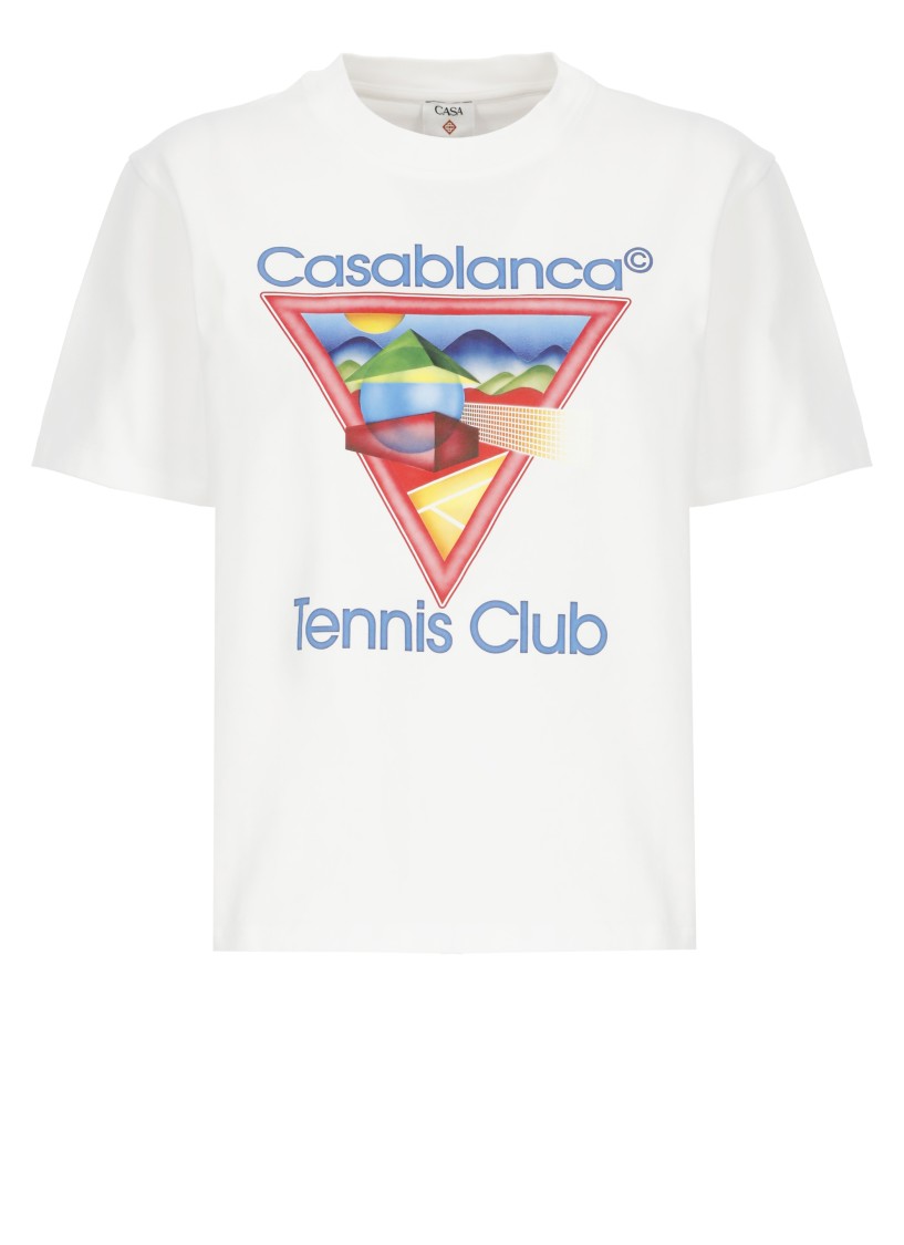 Casablanca Crew Neck Graphic Print Short Sleeves Top In White