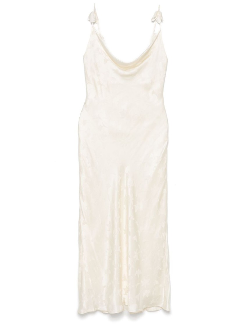 Rotate Birger Christensen Rotate Flowing Floral Maxi Dress With Cowl Neckline And Bow Straps In Neutrals