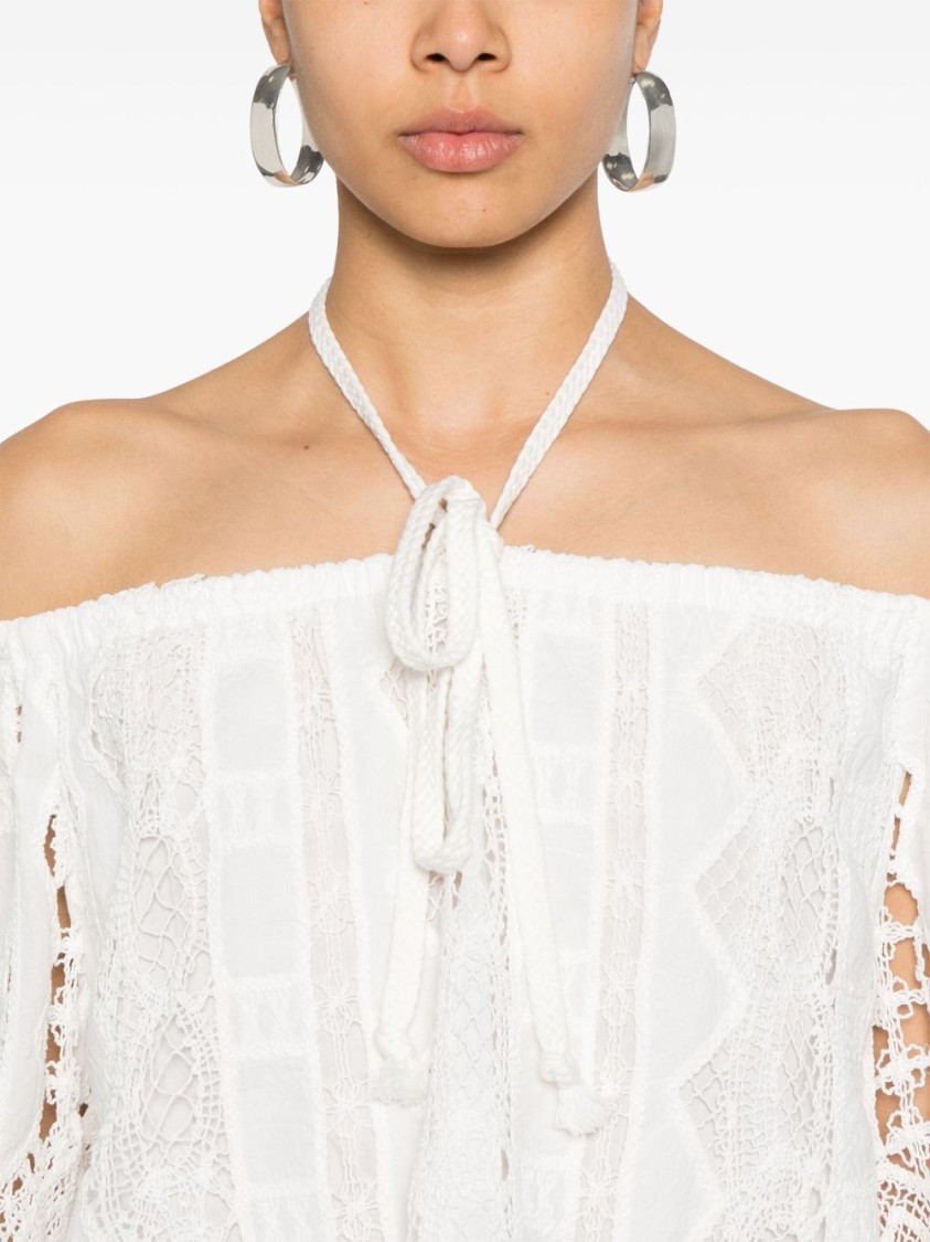 Pinko Off-the-shoulder Lace Detail Blouse With Tie Closure