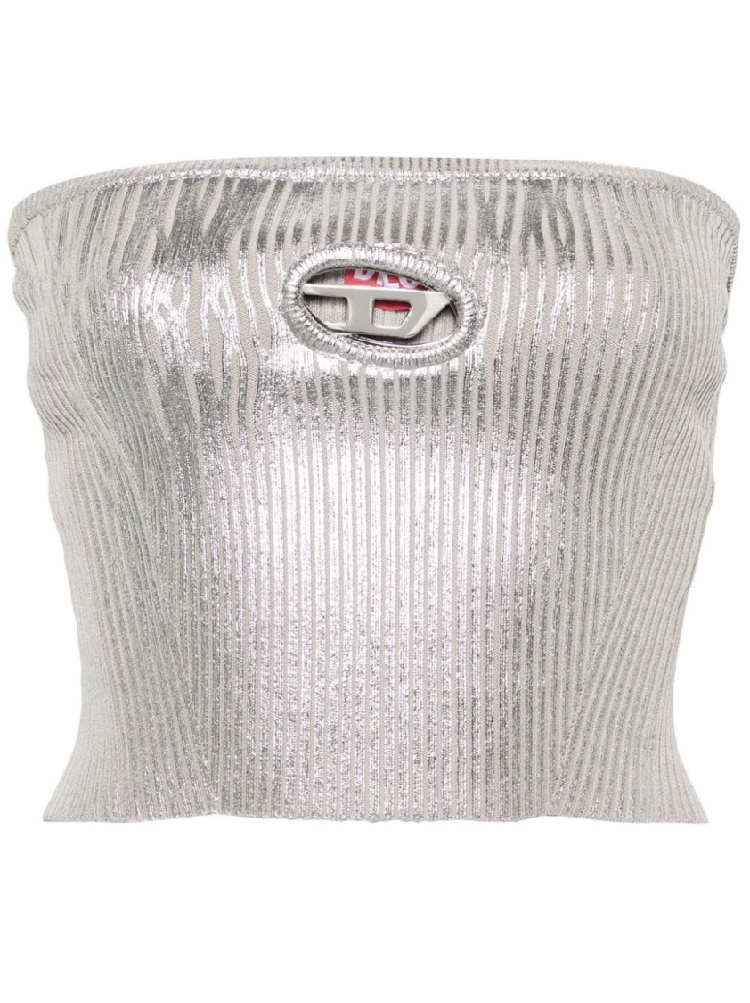 Shop Diesel Ribbed Cut-out Sweater With Metallic Sheen In Grey