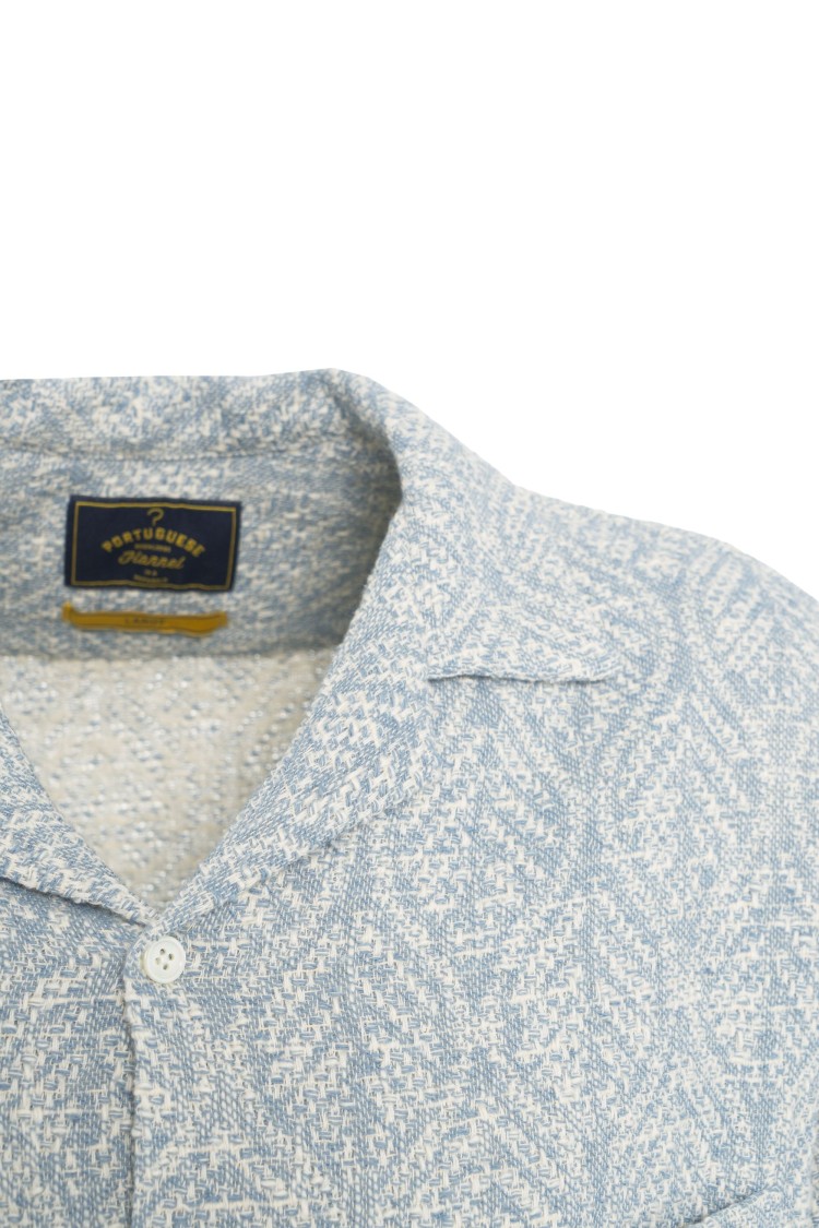 Shop Portuguese Jacquard Shirt With Notched Lapels In Blue