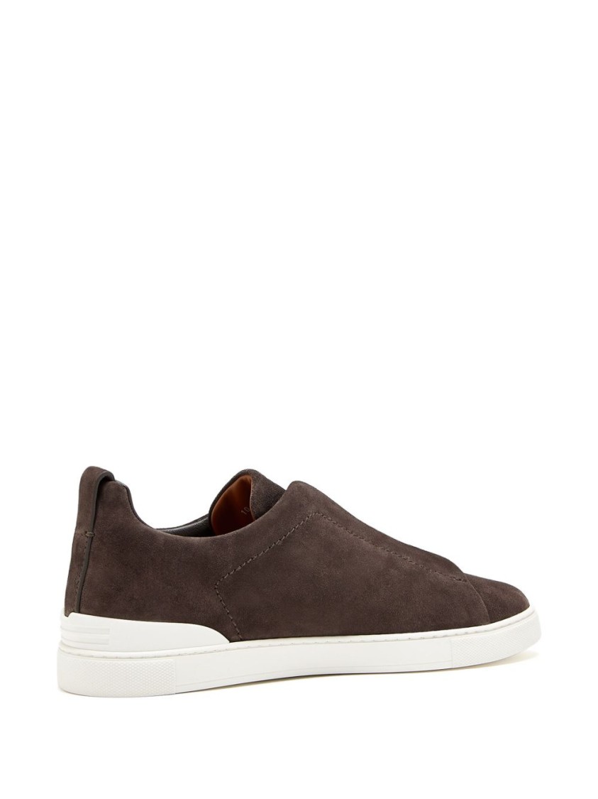 Shop Zegna Coffee Brown Leather Sneakers With Elasticated Straps In Neutrals