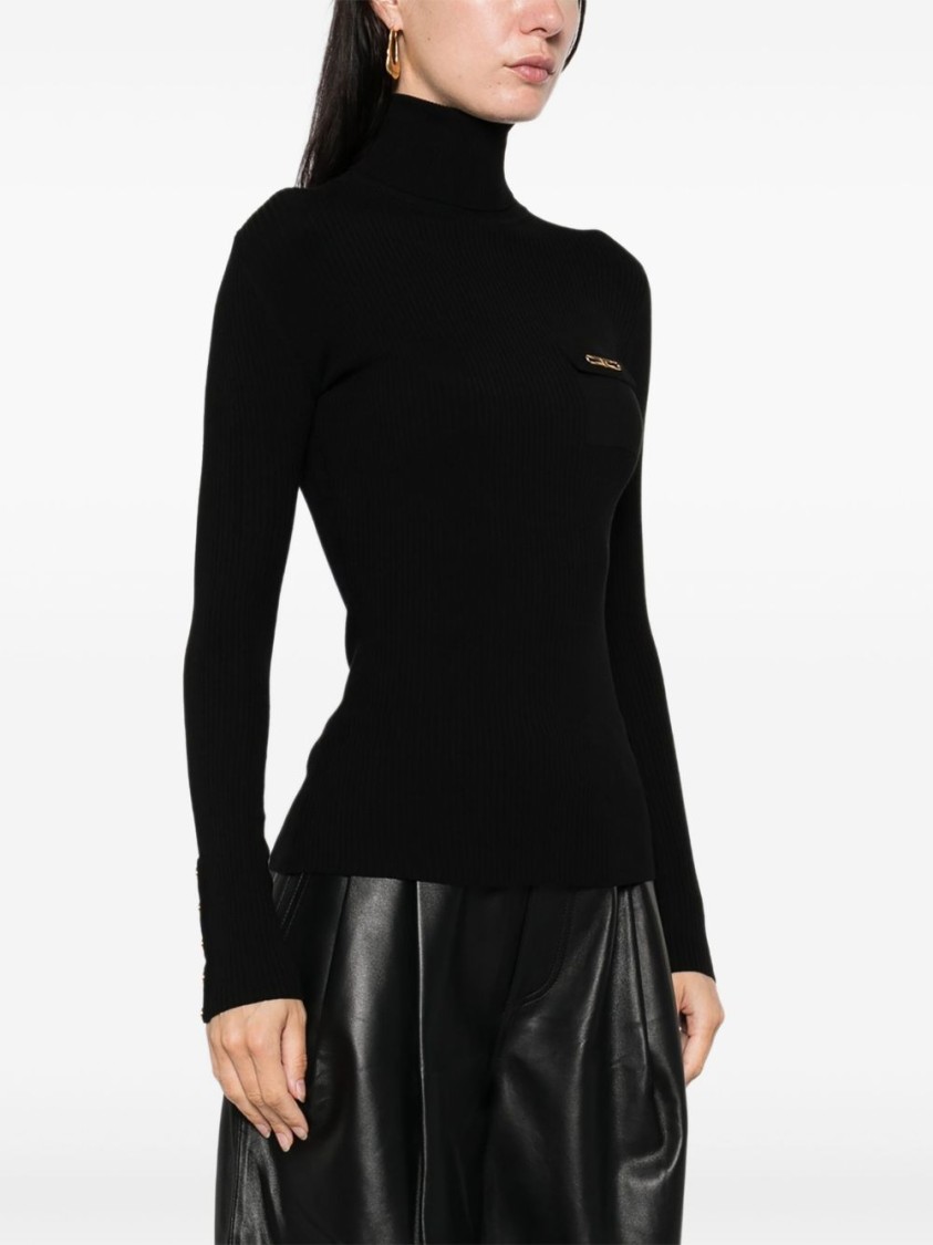 Elisabetta Franchi Ribbed Turtleneck Sweater Sweaters And Cardigans Black In Black