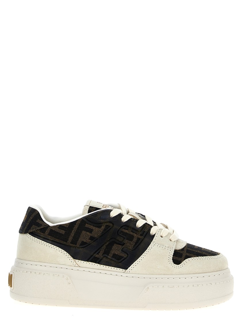Fendi Canvas And White Suede Platform Low-tops In Multi