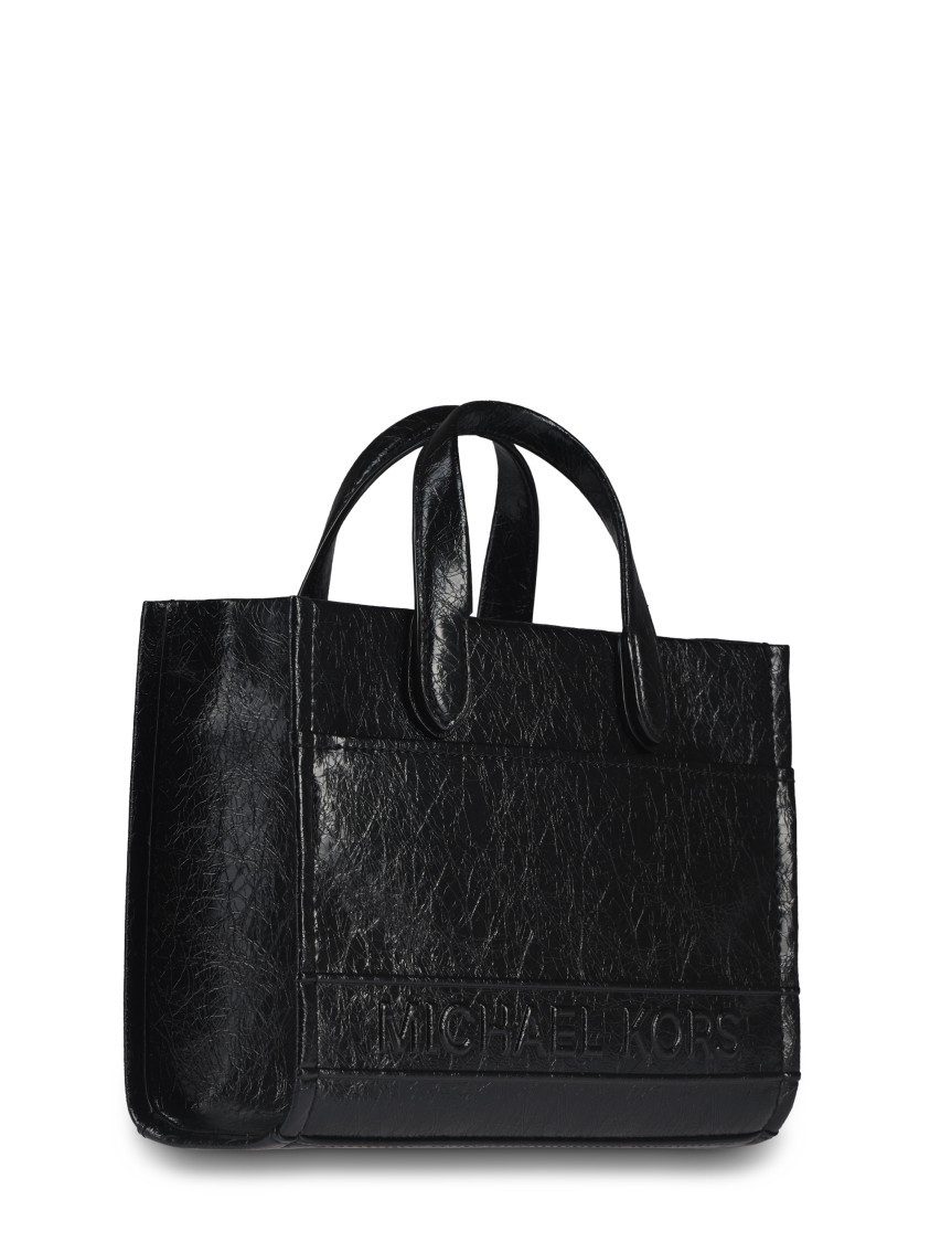 Michael Kors Structured Black Crinkled Leather Tote In Black