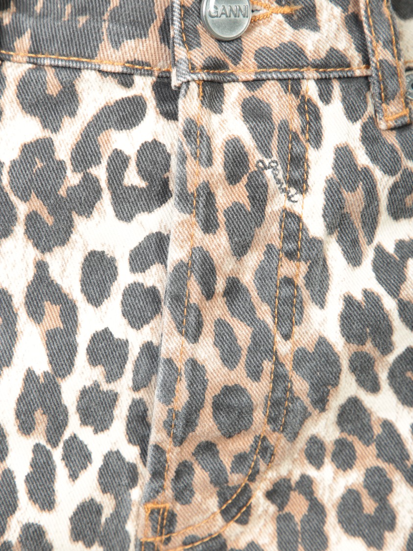 Ganni Leopard Print Flared Jeans In Brown