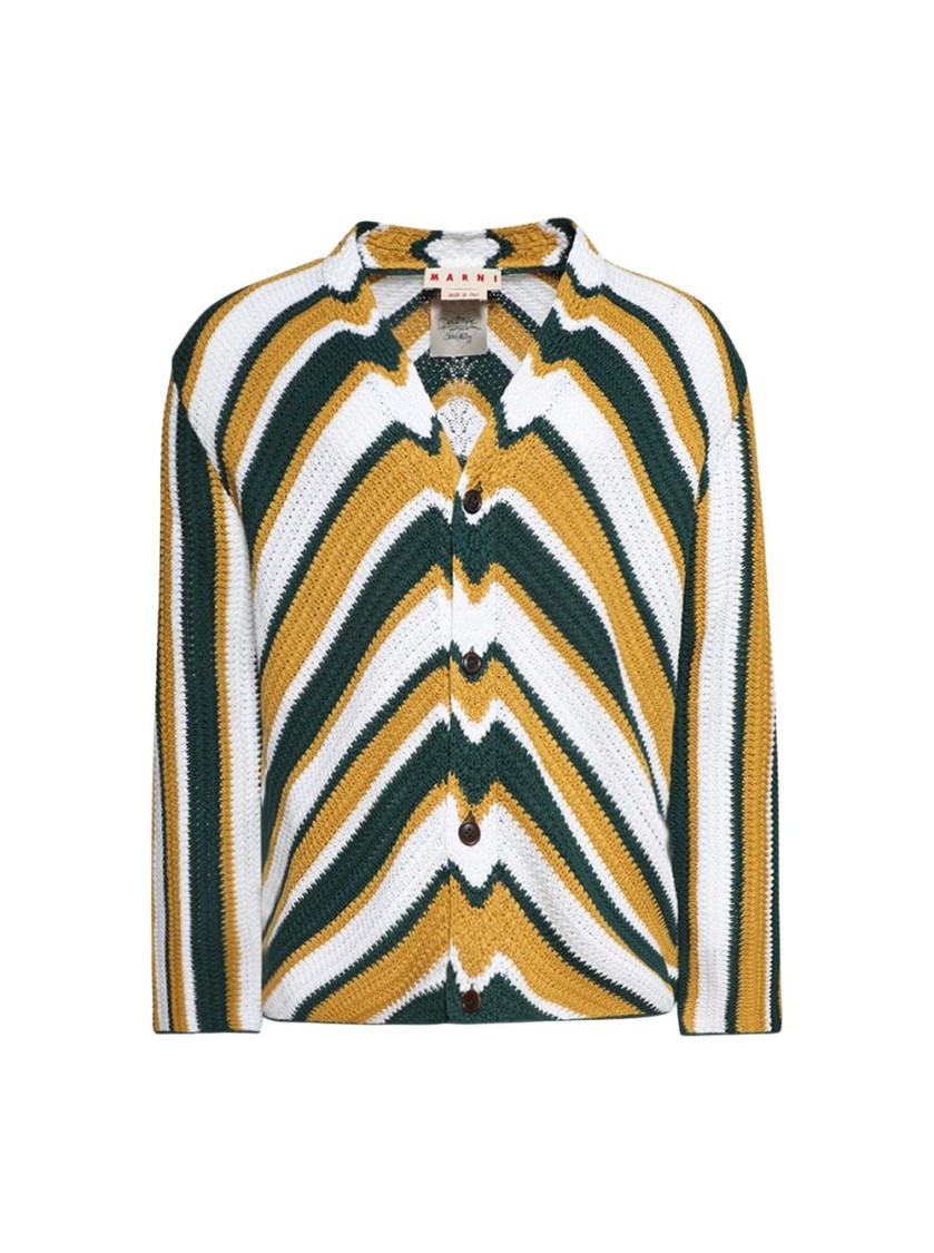 Marni Teal And Yellow Crochet Cardigan With Chevron Pattern