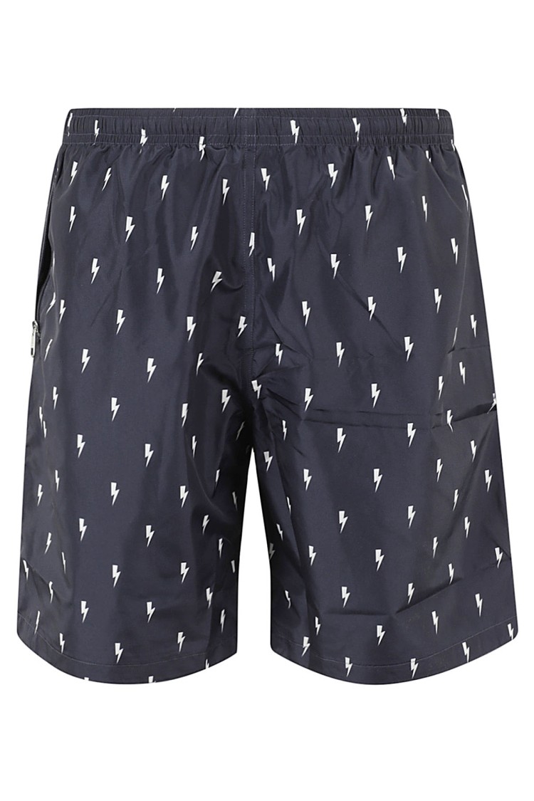 Neil Barrett All Over Thunderbolt Printed Swim Shorts In Blue