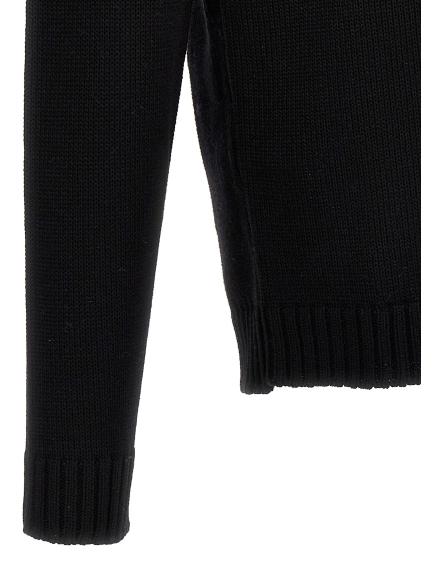 Zanone Fitted Black Wool Turtleneck Sweater With Long Cuffed Sleeves In Black