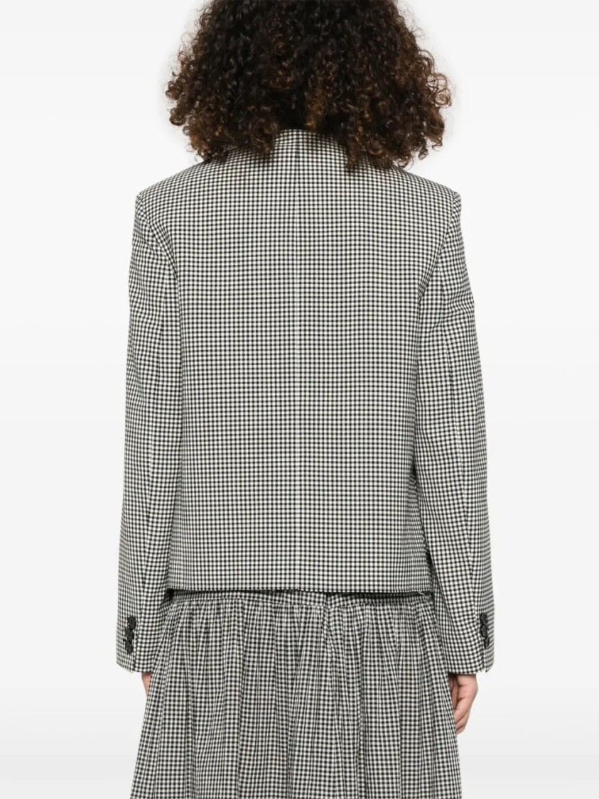 Marni Checked Straight Fit Cropped Wool Jacket In Black