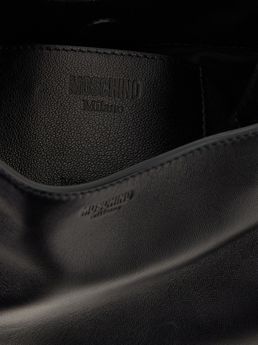 Moschino Small Handle Me Leather Top Handle Bag In Black
