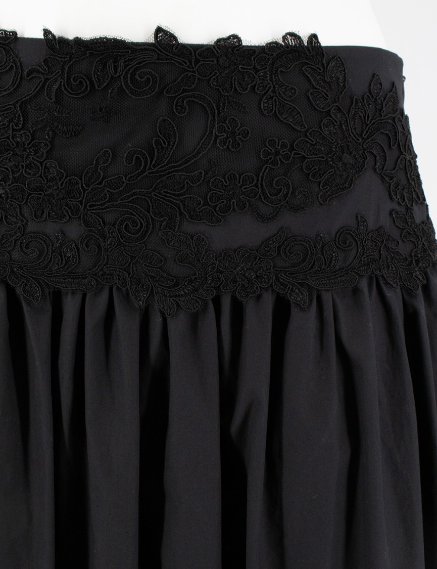 Ermanno Scervino Floral Lace Waistband Flowing Black Cotton Maxi Skirt In Black